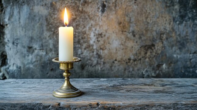 Vela encendida en candelabro dorado