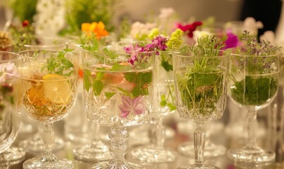 Refreshing Herbal Cocktails: A display of refreshing herbal cocktails served in elegant glassware, highlighting the use of fresh herbs and floral extracts