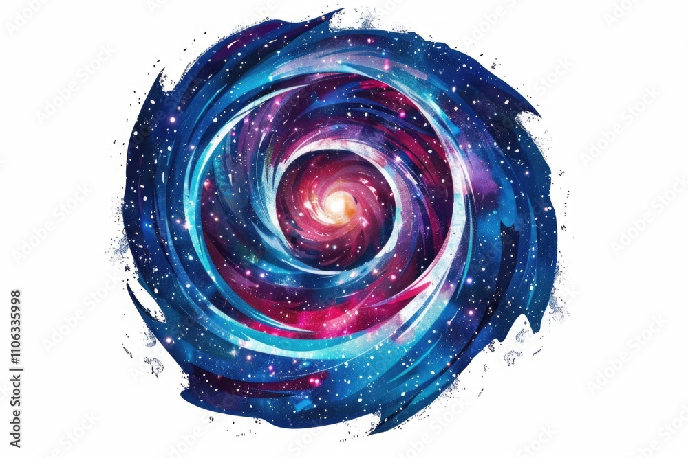 Poster a vibrant illustration of a spiral structure within a galaxy, great for representing cosmic themes o