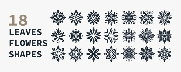 Set of trendy flower silhouette  floral symmetrical tattoo shape vector