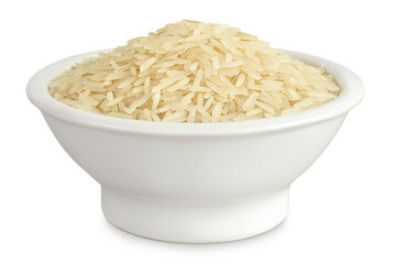 rice basmati in a ceramic bowl isolated on white background