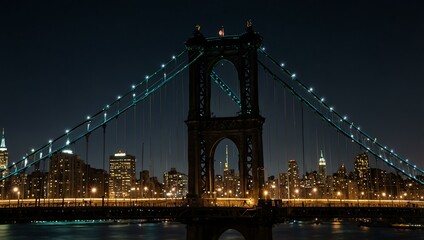 Fototapeta premium Manhattan Bridge lights at night.