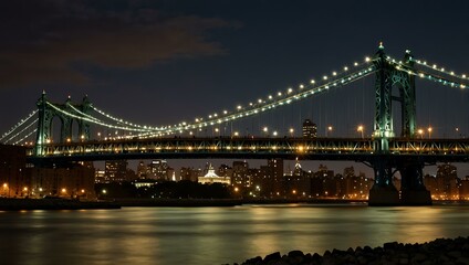 Fototapeta premium Manhattan Bridge lights at night.