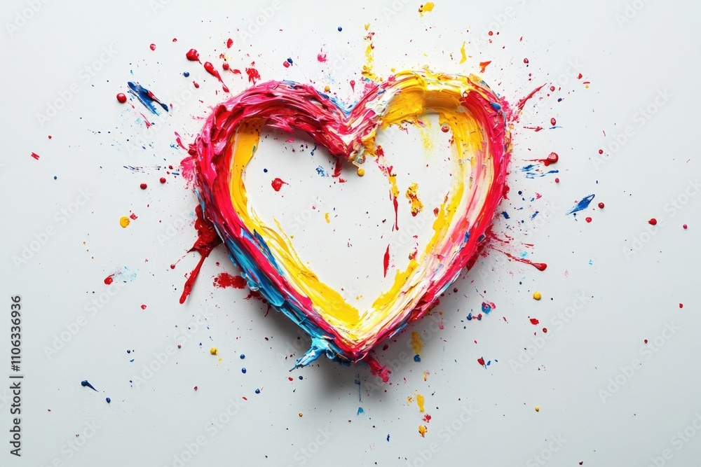 Poster A creative art piece featuring a heart shape made from melted paint on a white background, perfect for use in design and editorial projects