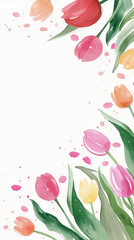 Naklejka premium Watercolor tulip flowers arrangement with blank space for invitations and designs