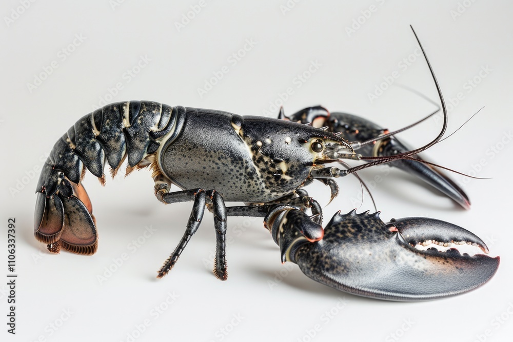 Poster a close-up shot of a lobster's claws and shell on a white background