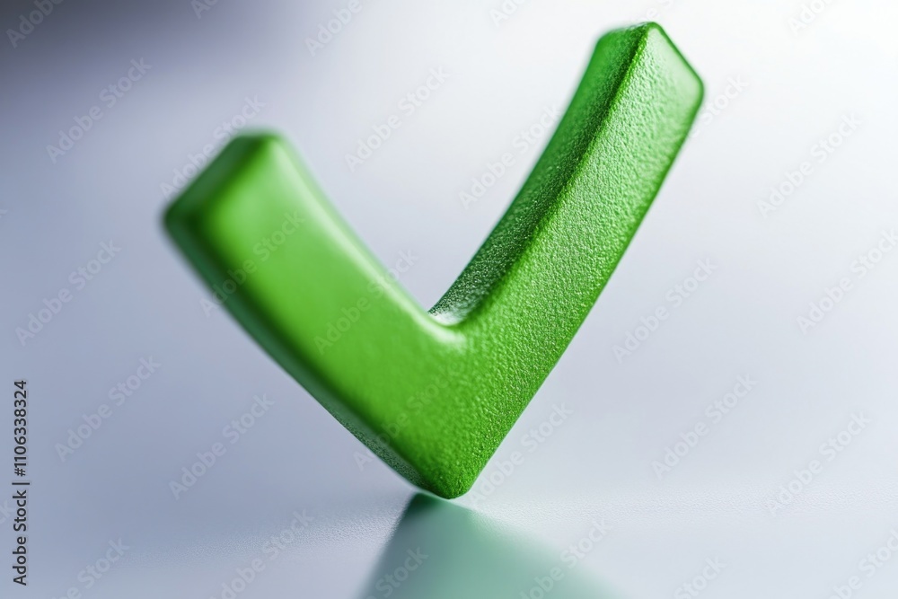 Poster a close-up shot of a green check mark on a wooden table, often used to indicate approval or completi