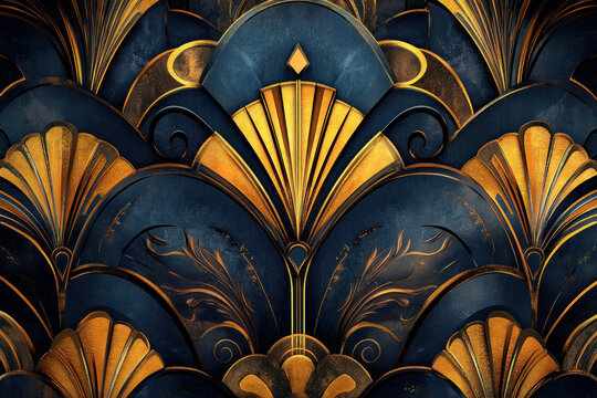 Vibrant art deco wallpaper featuring geometric patterns in bold colors.