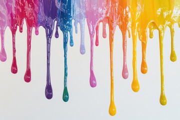 Naklejka premium A colorful drip of paint flowing down a clean white surface, great for art or design concepts