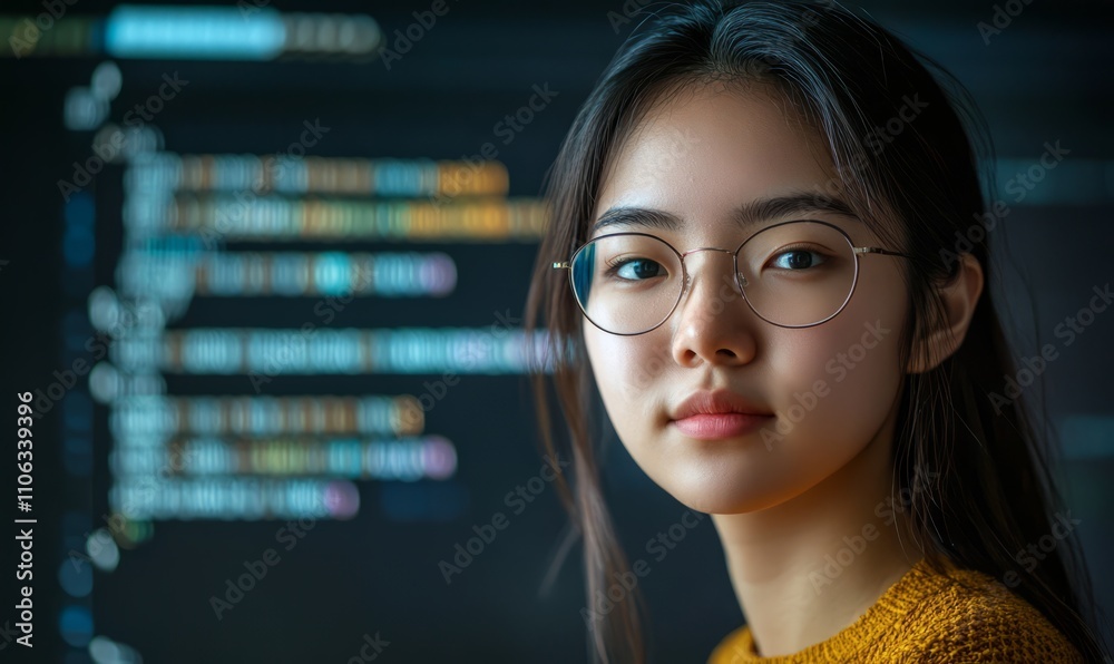 Wall mural the integration of technology and human expertise in software development is presented by a young as