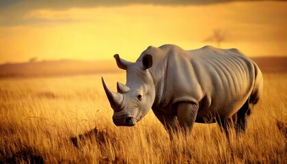 Obraz premium Majestic white rhinoceros grazing in the grasslands. 