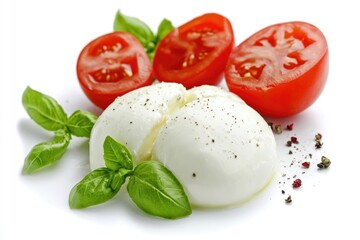 Fresh tomatoes and mozzarella on a white plate, perfect for an Italian-inspired meal or snack