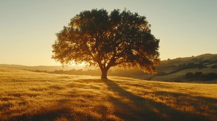 &Aacute;rbol al atardecer en un paisaje dorado