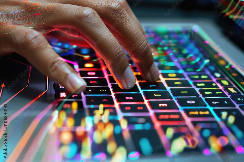Poster a close-up shot of a person typing away on their laptop or desktop computer