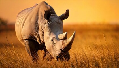 Obraz premium Majestic white rhinoceros grazing in the grasslands. 