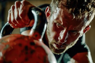 A person holding a kettlebell in their hands, ready for exercise or workout