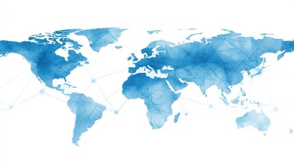 Fototapeta premium Abstract blue world map with interconnected lines and nodes, AI