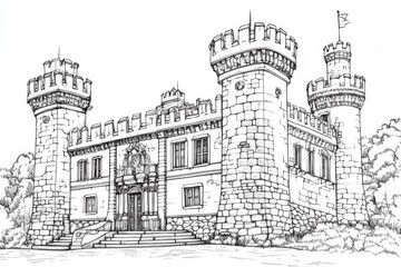 Fototapeta premium A medieval-style castle with two prominent towers, great for fantasy or historical scenes