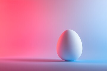 3d Easter egg in blue and pink colors on pastel background. Copy space.