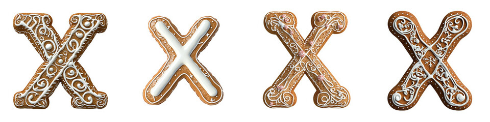 Obraz premium Alphabet X, made with gingerbread cookie, Logo design, letter, isolated on a transparent background