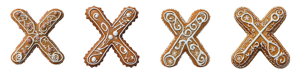 Fototapeta premium Alphabet X, made with gingerbread cookie, Logo design, letter, isolated on a transparent background