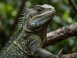 Fototapeta premium Medium shot of an iguana on a tree.