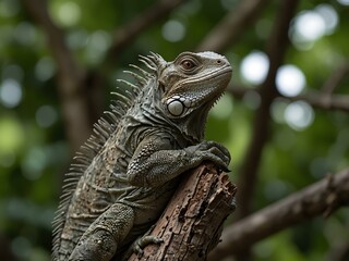 Obraz premium Medium shot of an iguana on a tree.