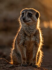 Fototapeta premium Meerkats standing alert at sunset.