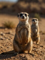 Fototapeta premium Meerkats standing in the desert.