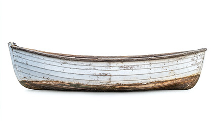 Obraz premium Vintage retro old rustic wooden fishing boat isolated on white background. river or lake water nature rowing, small vessel.