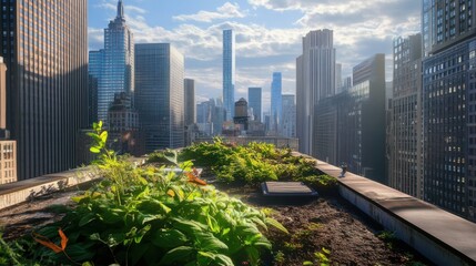 Fototapeta premium Jardín en un techo con vista a la ciudad