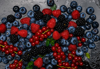 Berries background. Summer berries background. Blueberry, raspberry red currant and blackberry mix. Berry background. Fresh berry mix. Berries for berry background.