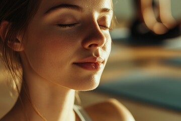 A portrait of a woman with her eyes shut, highlighting facial features