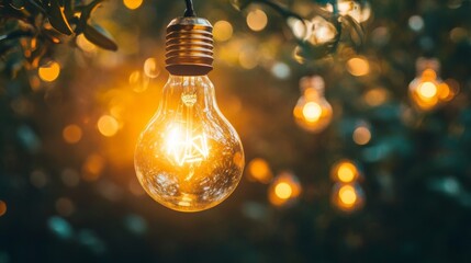 Suspended Glowing Bulb Among a Grid of Unlit Bulbs, A single Glowing Light Bulb in a Sea of Shadows, different, creative idea