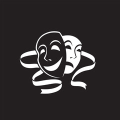 Fototapeta premium icon of comedy and tragedy theatrical masks isolated on black background