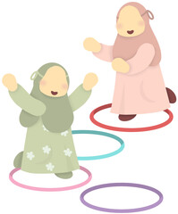 Little Girls Playing Hopscotch with Hoops