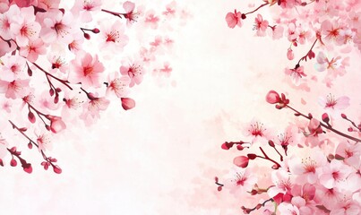 Fototapeta premium Cherry blossoms floral background, delicate pink flowers, soft pastel colors, serene atmosphere, artistic design