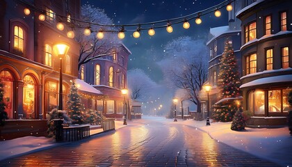Beautiful winter streets with lights