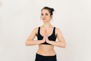 Fototapeta premium Attractive woman pelaxing after yoga exercises and smiling