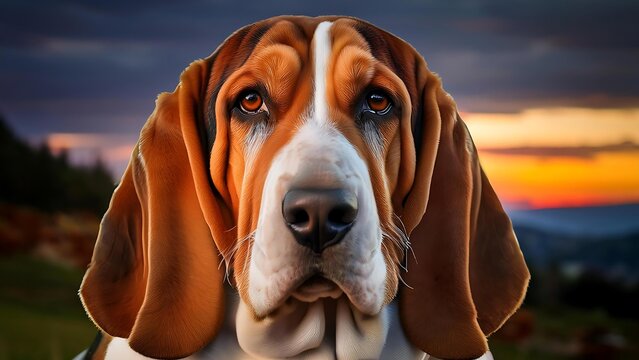 Bagle, a mix between a Beagle and a Basset Hound. With its distinct long ears, short legs, and a playful expression