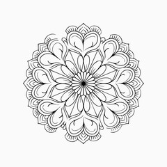 Circular pattern in mandala with flowers for Henna, Mehndi, tattoo, and decoration. Outline doodle hand draw vector illustration. 