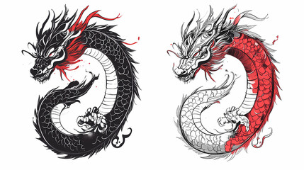 Fototapeta premium Dragon tattoo design. Draconic. Illustration