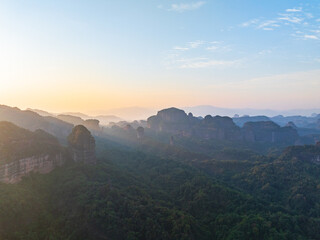 Beautiful sunrise at Changlao Peak of Danxia Mountain in Shaoguan, Guangdong