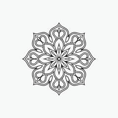 Circular pattern in mandala with flowers for Henna, Mehndi, tattoo, and decoration. Outline doodle hand draw vector illustration. 