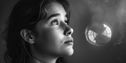 Naklejka premium A person blowing a bubble with smoke coming out, great for editorial use