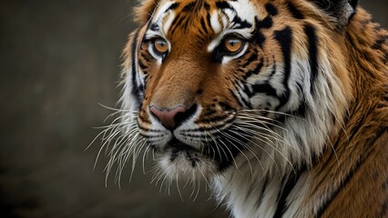 Fototapeta premium Tiger's Face showcasing powerful gaze, striking stripes, and majestic beauty in the heart of the wild.