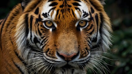 Fototapeta premium Tiger's Face showcasing powerful gaze, striking stripes, and majestic beauty in the heart of the wild.