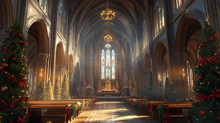 Obraz premium Majestic Cathedral Christmas Eve Festive Interior Holiday Season