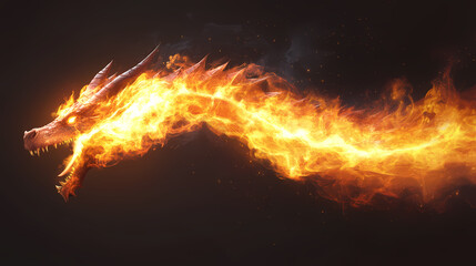 A dragon breathing fire isolated on transparent background. Draconic. Illustration