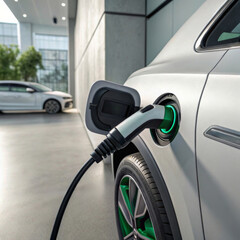 Eco-friendly car recharging at modern station.